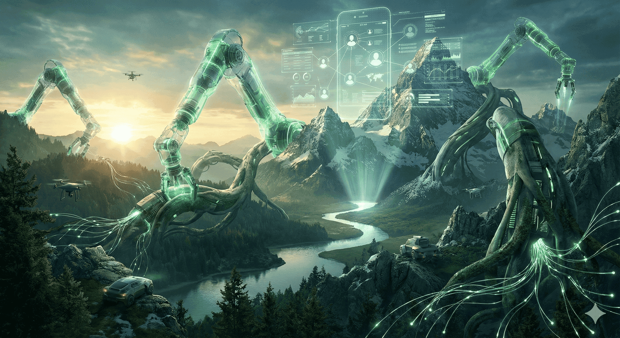 A person that climbed the mountain is very happy with hands in the air